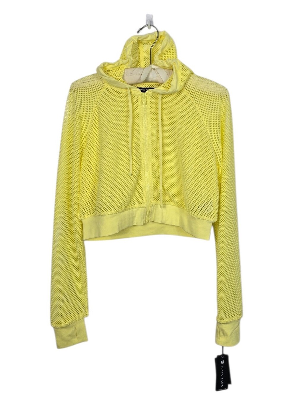 NEW Blanc Noir Cropped Zip Mesh Zip Hoodie In Limelight Neon Yellow Medium